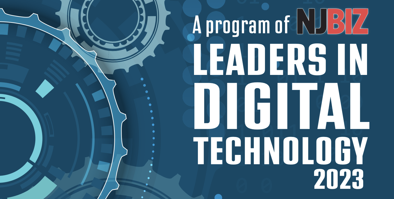 A program of NJBIZ, Leaders in Digital Technology 2023, featuring gears and digital design elements, celebrating innovation in the digital technology sector.