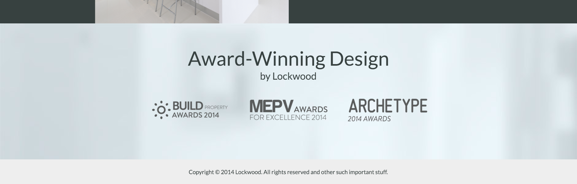 Award-winning design by Lockwood featuring accolades from BUILD, MEPV, and ARCHETYPE awards, emphasizing quality and excellence in web development.