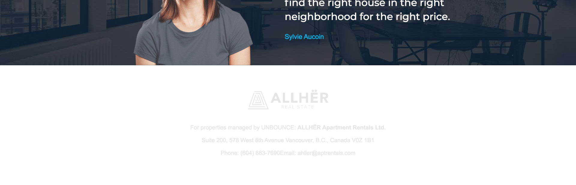 Image of a woman smiling in a casual shirt, set in a modern office space, representing personalized service in real estate, aligned with the theme of finding the right home for customers.