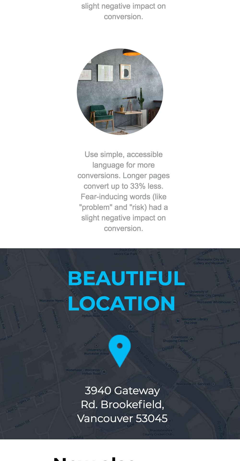 Image of a modern office space with minimalist decor, featuring a round table, chairs, and a wall with geometric art, illustrating a beautiful location for business operations, relevant to small business web development services.