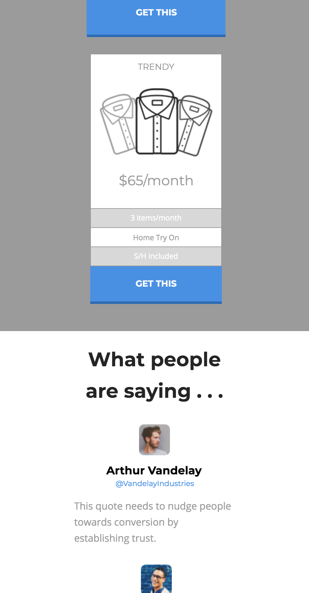 Sample wireframe design for small business website template, showcasing subscription service details with pricing and features, emphasizing customer engagement and conversion.