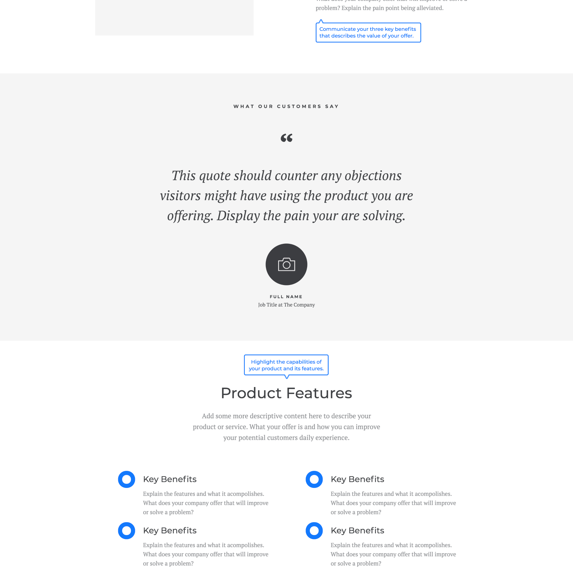 Sample wireframe design for small business website showcasing editable areas for custom logos, colors, and branding elements, illustrating the web development services of Shoreline Digital Marketing.