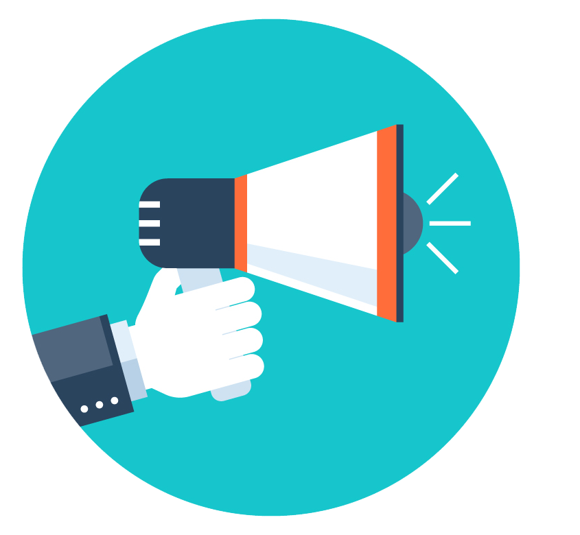 Hand holding a megaphone, symbolizing communication and marketing strategies for Shoreline Digital Marketing.